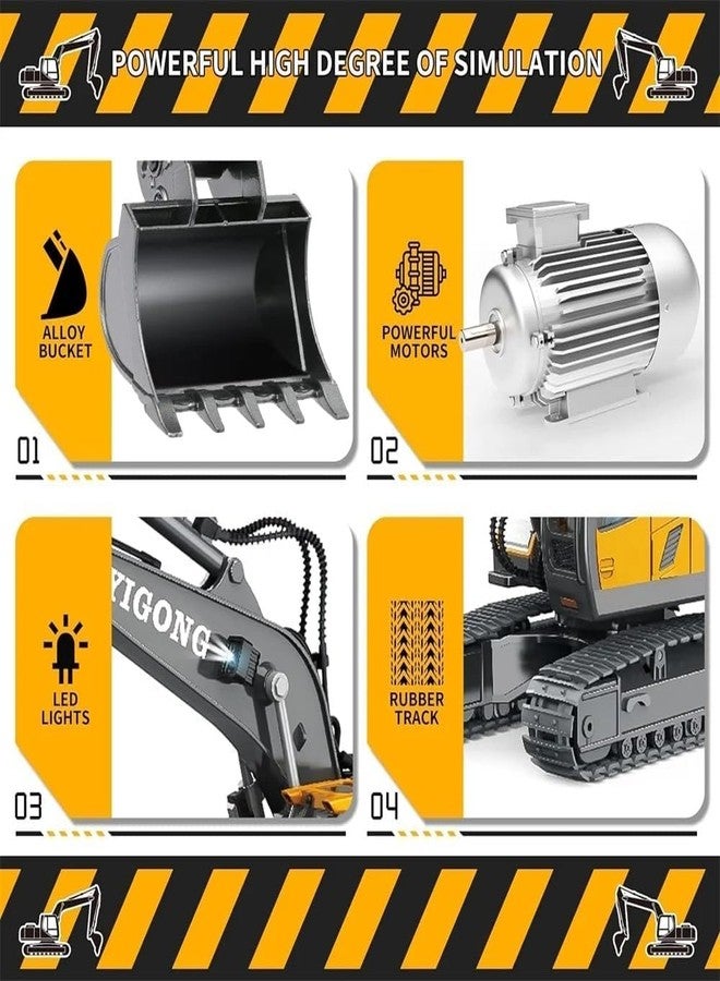 JOYJAY 2.4Ghz New Radio Control J-C-B Excavator Toy for 6-12 Yr Boys, Best Birthday Gifts for Kids 7 8 9 10 11 Year Old, Rc Construction Toys with Metal Shovel, Lights, Sounds, Multi Color - Image 3